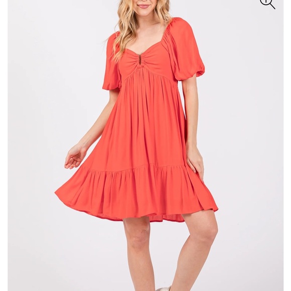 in loom Dresses & Skirts - Brand new with tags! Gorgeous, chic red Puff Sleeve Midi Dress